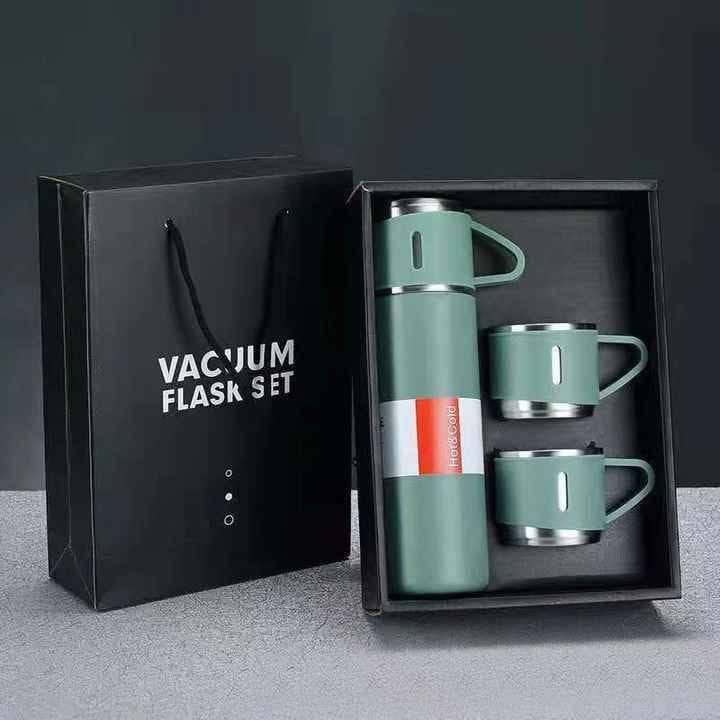 500ml Stainless Steel Vacuum Thermal Flask Set with 2 Extra Cups