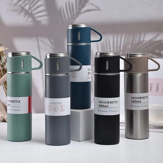 500ml Stainless Steel Vacuum Thermal Flask Set with 2 Extra Cups
